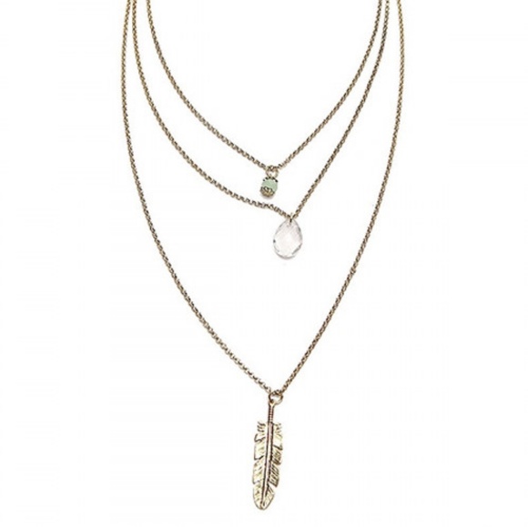 🆕Gold 3 Tiered Layered Feather Crystal Necklace - Picture 4 of 6